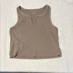 American Eagle Outfitters Tan Ribbed Crop Tank Top